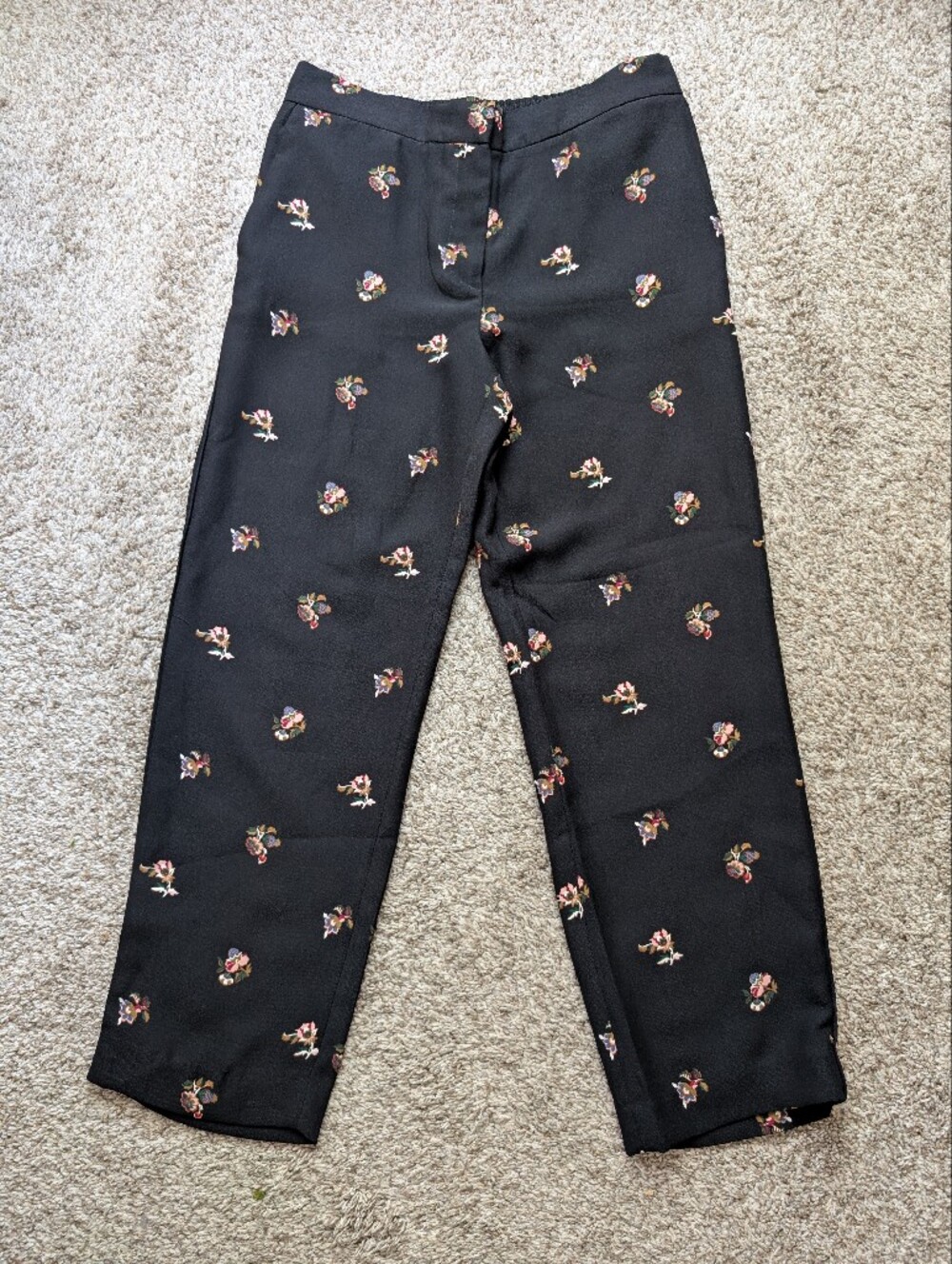 Ann Taylor Black Floral Chiffon Cigarette Trousers Sz S Dark Academia Business